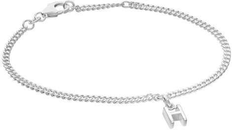 trendor Mädchen-Armband mit Buchstabe H 925 Silber Rhodiniert 21590-H | diamantiertes Flachpanzerband, eleganter Armschmuck für junge Damen,