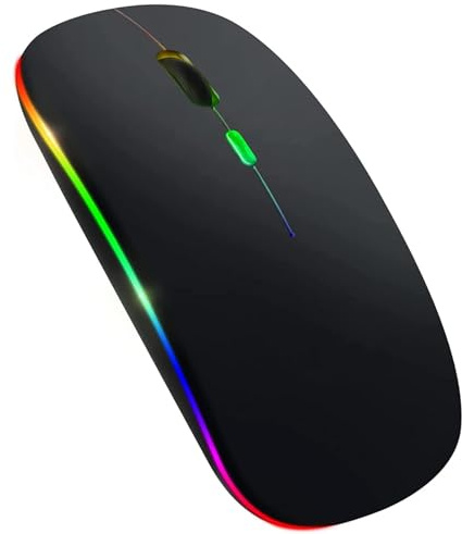 AruMinna Souris sans fil Bluetooth 5.1 et 2,4 G, rechargeable rétroéclairée par LED, souris optique ergonomique silencieuse, 3 DPI réglables pour ordinateur portable, ordinateur de bureau, jeux et