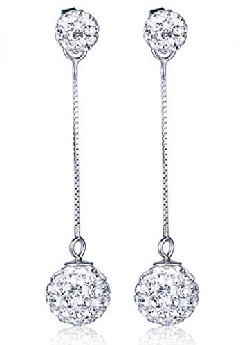 Yumilok 925 Sterling Silber Doppel Kristallkugeln Tropfen Ohrhänger Ohrstecker Ohrringe Hypoallergen Ohrschmuck für Damen Frauen Mädchen