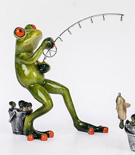 formano Dekofigur lustiger Frosch als Angler, hellgrün, stehend, 15 cm