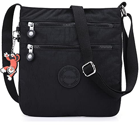 Foino Umhängetasche Damen Schultertasche Mode Kuriertasche Vintage Handtasche Lässige Taschen Reisetasche Leicht Strandtasche Sporttasche für Mädchen Büchertasche Design Messenger Bag (Schwarz One)