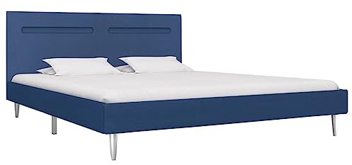 vidaXL Polsterbett mit LED Klassisch Stoffbett Ehebett Bett Doppelbett Bettgestell Bettrahmen Lattenrost Schlafzimmerbett Blau Stoff 180x200cm