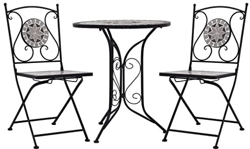 vidaXL Set Bistrò 3 pz con Mosaico Robusto Elegante Tavolo e Sedie per Esterni Arredi da Giardino Patio in Ceramica Grigio Telaio in Ferro