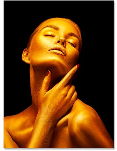 wandmotiv24 Leinwandbild Gold Collection, Hochformat, Frau in Gold M0155