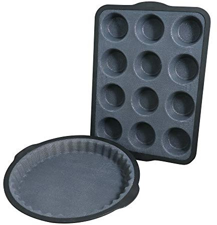 Camilla Gift Fackelmann Set tarte 25 cm et moule à muffins à 12 empreintes. Matériau innovant en fibre de verre revêtu de silicone pour la pâtisserie de haute précision.