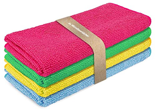 BIOHY Mikrofasertücher (4er-Set) | Vier-Farb-System für die perfekte Reinigung | Ideal geeignet für Küchen-, Möbel- und Sanitärreinigung | besonders kraftvoll gegen Jede Art von Schmutz