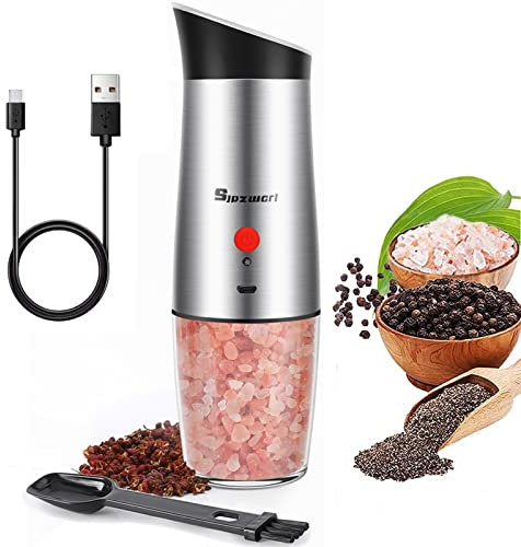Moulin a Poivre Sel Electrique Automatique: Salieres et Poivrieres Moulin à Poivre Sel Moulins Salière et Poivrière électrique Rechargeable Grain Grossier Réglable Broyeur en Acier inox avec LED 170ml