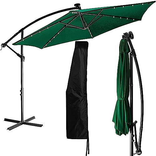 STILISTA Ampelschirm 350 cm mit LED Beleuchtung und Kurbelvorrichtung, inklusive Abdeckung, grün