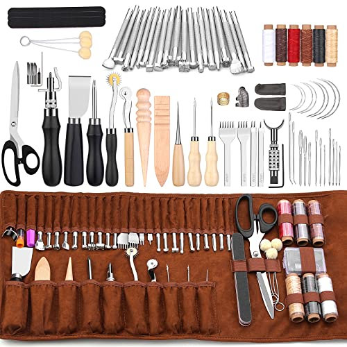 Wamkon Strumenti per la Lavorazione della Pelle, Kit da cucito in pelle Kit di strumenti per la lavorazione della pelle Strumenti per intagliare la pelle per il Taglio Punzonatura Cucito Intaglio