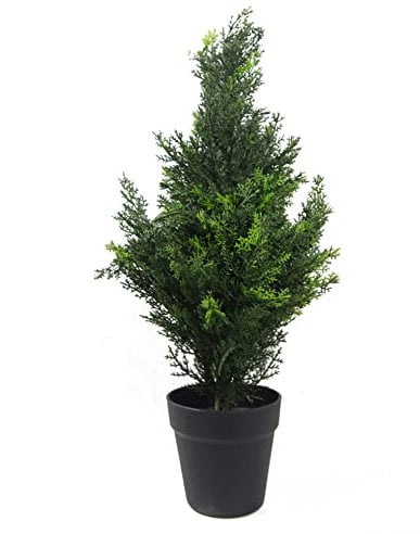 Leaf Artificial Cedar Cypress Topiary Tree Protected, Metal, Green 60cm UV, 2 feet