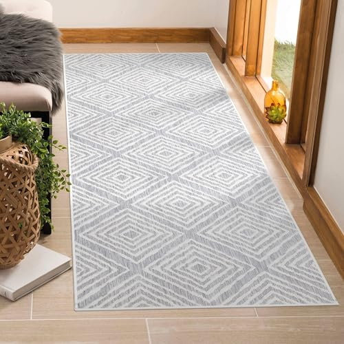 payé Outdoor Teppich Wetterfest - 150x150cm - Grau Weiß - Vintage Raute - Teppiche für Terrasse Balkon Garten Indoor