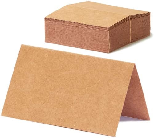 60 Stück 9x10cm Tischkarten Kraftpapier Braun Blanko Unbedruckt für Hochzeit, Geburtstag, Namensschilder, Platzkarten Uvm Selbst Beschriften
