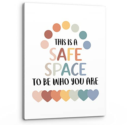 PHAMTE This Is A Safe Space To Be Who You Are Wandkunst, BohoPsychologen Safe Space School Therapeut Office Print Gerahmtes Leinwandbild Kunstwerk Zuhause Beratung Büro Psychologen Dekor (27,9 x