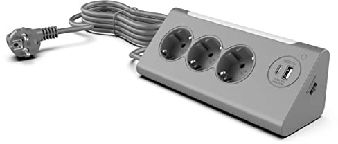 Northpoint 3-Fach Ecksteckdosenleiste mit Nachtlicht Funktion und Dämmerungssensor USB & USB-C Ausang 140cm Kabel (Grau)