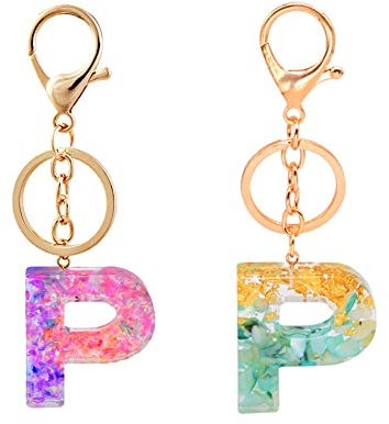 Lyxtiorn Porte-clés en résine avec pendentif en forme de lettre de l'alphabet anglais - Porte-clés A-Z pour femme et fille - Cadeau d'anniversaire, p, taille unique