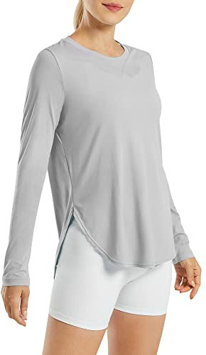 G4Free T-Shirt de Sport pour Femme - Protection Solaire - Protection UV - Manches Longues - UPF 50+ - Rashguards - Yoga - Éducation - Extérieur - Gym - Course, Gris, XL
