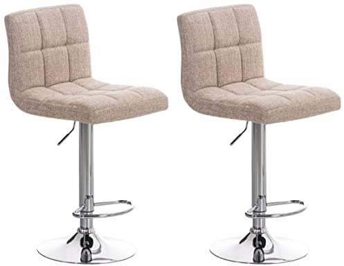 CLP 2er Set Barhocker Peru Mit Stoffbezug I Drehbare, Höhenverstellbare Barstühle Mit Lehne & Metallgestell In Chrom-Optik | Farbe Creme
