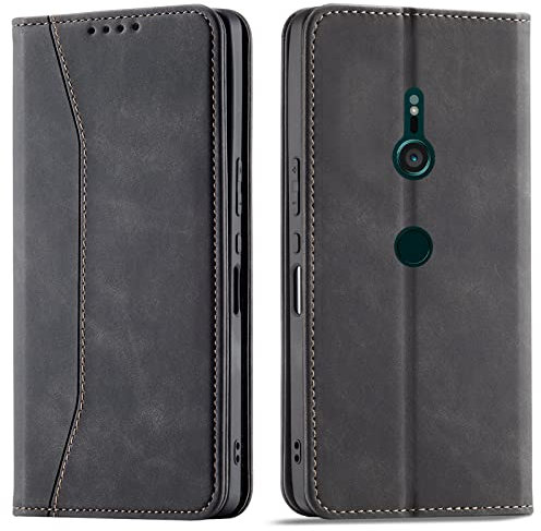 OKZone Kompatibel mit Sony Xperia XZ3 Hülle, Magnet Leder Tasche Handyhülle, Kartenfächer Sony Xperia XZ3 Schutzhülle, [Premium PU Leder] Flip Klappbare Stoßfeste Magnetische Standfunktion (Schwarz)