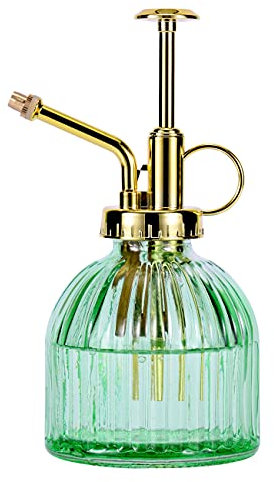 Aebor Flacon pulvérisateur en verre pour plantes d'intérieur et d'extérieur - 16,5 cm - Vert + doré - Petit arrosoir - Pour plantes d'intérieur et d'extérieur - Vert + doré (vert + or A)