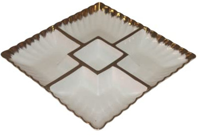 Piatto quadrato in ceramica con 5 scomparti, piatto di frutta secca, vassoio da portata in ceramica per frutta secca, scomparto per caramelle e dessert e snack (bordo oro)