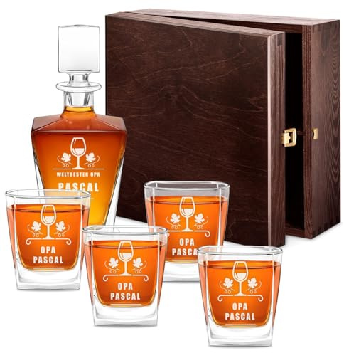 Maverton Whisky Dekanter 800 ml + 4 / 6er Whiskygläser Set mit Gravur - Whisky Karaffe mit Gläsern 250 ml - personalisiertes Whiskey Set für Männer - für Whiskyliebhaber - Weinglas