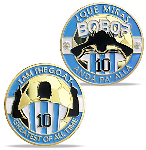 YGLLSSY Lionel Messi Commemorative Coin Series 39.86 mm Ungraded Blau Metall Fußballstar Gedenkmünze I AM The G.O.A.T. Ball King Medaille Geschenk Qué Mirás Bobo, Andá Pa' Allá