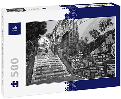 Lais Puzzle Escadaria Selarón (Selaron-Treppe), Rio de Janeiro, Brasilien in schwarz weiß 500 Teile
