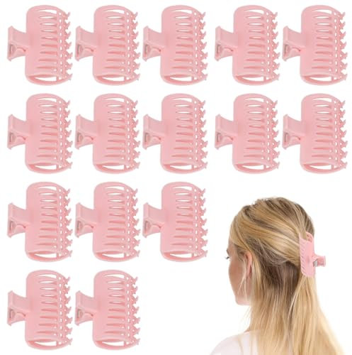 HERCHR Hot Roller Clips, 15 Teile/Satz Lockenwickler Clips Haar Fixiert Styling Curler Claw Clamp Friseurwerkzeug Für Frauen Mädchen(Rosa)
