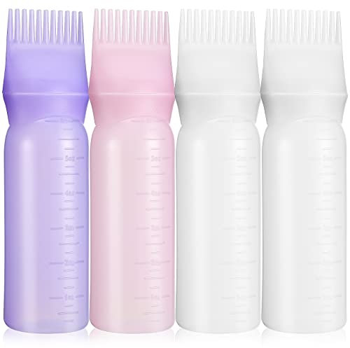 Beavorty 4Stücke Kamm Applikatorflaschen für Haarfärbung Wurzelkamm Flasche für Haarfarbe und Pflege Wiederverwendbare Flaschen für Zuhause und Salongebrauch