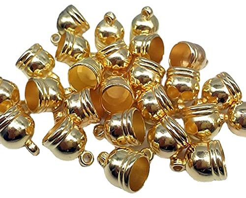 Yurosiay Lot de 50 embouts dorés pour bijoux - Cordon en cuir - Avec œillet - En cuir - Avec œillet - Pour fabrication de bijoux