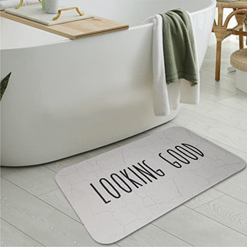 BoStanza Bath Mat Rug, Super Absorbent Quick Dry Bath Mat for Bathroom Non Slip Rubber Backing, Thin Bathroom Rugs Fit Under Door, Easy to Clean, Looking Good Bath Mat, Grey, 19.25x31