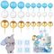 FRIUSATE 26Pcs Elephant Cake Decoration Mini Balls Cake Topper Blue BABY Letter Cupcake Toppers Blue Gold White Foam Balloon Pearl Ball for Baby Shower Boy Elephant Theme Birthday Party Supplies(Blue)