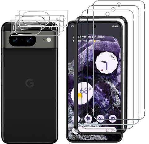 Lutree per Google Pixel 8 Vetro Temperato, 3+3 Pezzi Pellicola Protettiva+Pellicola Fotocamera, Durezza 9H HD Anti-Graffio Anti-Impronte Senza Bolle Protezione Schermo