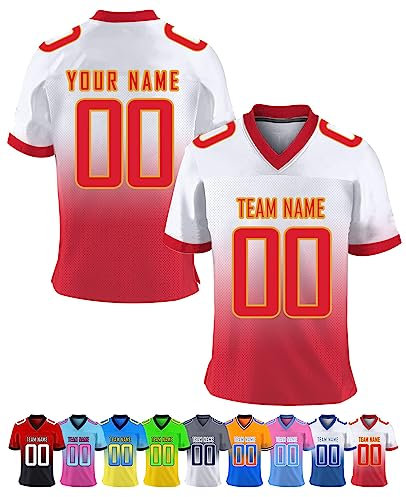 Personalisiert American-Football-Trikot Herren-Sporthemden, Personalisierte Schnelltrocknend Atmungsaktiv T-Shirt kurzärmelig und fügen Sie den Teamnamen für Männer Damen Kinder, S ~ 7XL