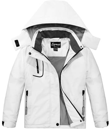 Spmor Girls' Waterproof Ski Jacket Warm Coat Windproof Winter Snowboarding Jacket White 6-7