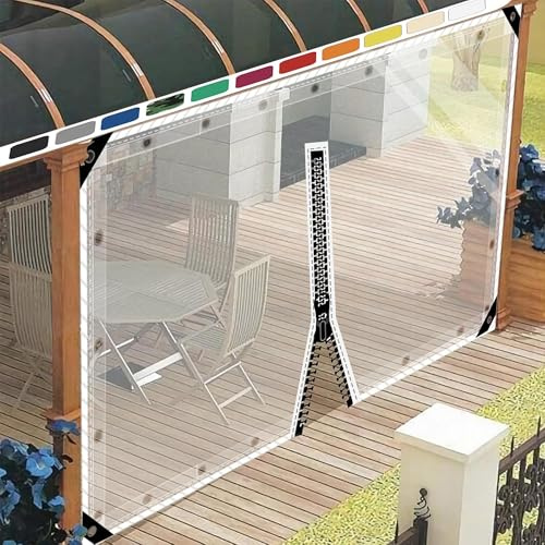 SDLLG Transparente Planen mit Ösen Trennvorhänge PVC Outdoor Plane vorhänge 0,5mm Klar Seitenplane für Pavillons, Pergola, Garage,Vorbau 2x5m(HxL) mit 1 RV