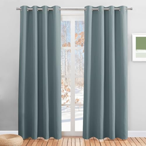 PONY DANCE Tende Moderne per Soggiorno Tende Termiche Isolanti per Interni 2 Pezzi L 140 x A 200 cm Tende Oscuranti con Anelli Tende Camera da Letto Moderne, Blu Grigiastro