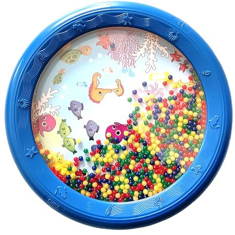 Wave Bead Ocean Drum, Lerntrommel aus Kunststoff mit Wellenmuster-Design, Leicht zu Tragen für Musikunterricht und Unterhaltungsaktivitäten (8 Zoll blaues Fisch-Pferdemuster)