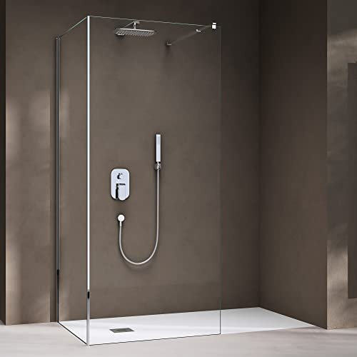 doporro Duschwand Walk-In Dusche Duschtrennwand 70x140cm mit rechteckigem Stabilisator Eckdusche aus 8mm ESG-Sicherheitsglas Klarglas inkl. Nanobeschichtung Bremen01K-L