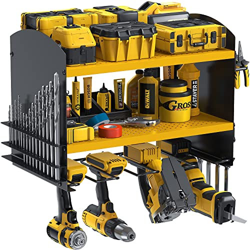 Power Tool Organizer Drill Charging Station for 4 Power Drill Tools Heavy Duty Drill Holder Wall Mounted Rack Utility Metal Tool Shelf Storage Organiser for Garage,Home,Workshop (Yellow)
