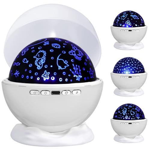 Night Light Projector,Night Light for Kids Room with Remote and Timer,360° Rotation,3 Projection Films,18 Light Modes,8 Lullaby Songs,Kids Night Lamp, Birthday Christmas Gifts for Boys Girls (White)