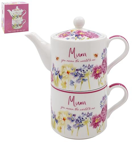 Lesser & Pavey Mothers Day Gift Ceramic One Cup TeaPot Gift Set | Gift Set Includes Cup & Teapot for 1 | Tea Pot Gift for Mums Birthday or Mother's Day