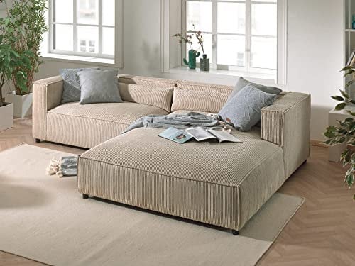Lisa Design ELA– 4-Sitzer Ecksofa rechts – Cordsamt – 4-Sitzer – moderner Stil Beige