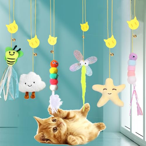 KUBDPQOR 6 pezzi giochi per gatti, giochi gatto, Appeso alla Porta Giochi Interattivi per Gatti, Gioco Interattivo per Gatto Topo Filo rimbalzante con Cinturino Regolabile da 180 cm