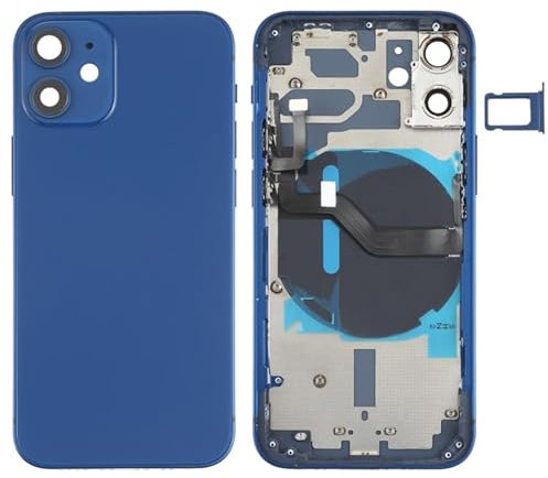 High-Tech Place - Tapa trasera de la batería (con teclas laterales y bandeja de tarjetas y potencia + volumen de cable Flex y módulo de carga inalámbrica) para iPhone 12 Mini
