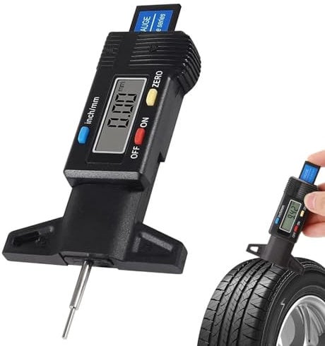 Tread Depth Gauge, 0-25.4mm/Inch Digital Tire Tread Depth Checker, Portable Tyre Depth Measuring Tool with LCD Display for Cars, Trucks, Motorcycles, Black