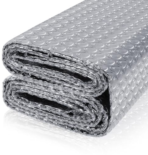Feuille d'isolation réfléchissante à bulles, bouclier à bulles double face en aluminium, barrière radiante pour fenêtres, camping-car, toit, porte de garage (60 x 6 m)