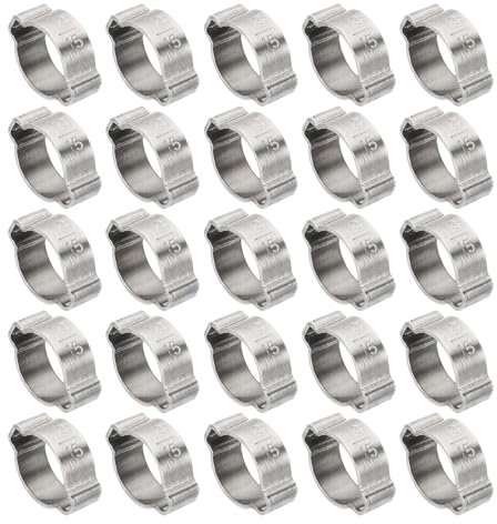 PATIKIL 30 Pack 13-15mm Double Ear Hose Clamp, 304 Stainless Steel O Clip Crimp Rings for Fuel Petrol Pipe Tube Fitting Connections, Silver Tone