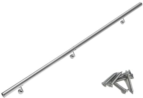 Pasamanos de Acero Inoxidable Magtctyae 200 cm Barandilla para Escalera Exterior Interior Escaleras con Soporte de Pared y Tapas Finales, Plata