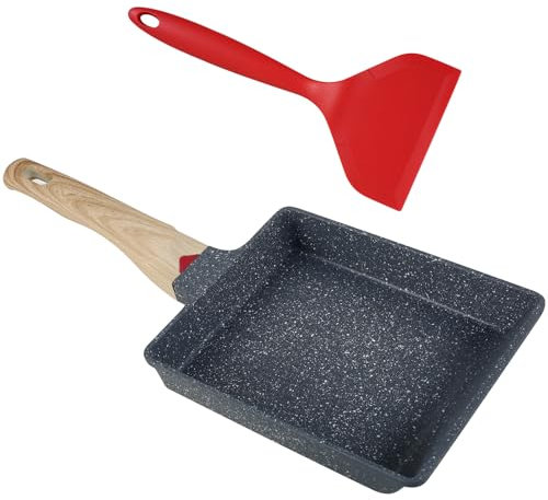 KTCINA Tamagoyaki Pfanne Induktion Tamagoyaki Pfanne Mit Silikonspatel Japanische Pfanne Tamagoyaki Induktion Omlettenpfanne Für Gasherd Und Induktionsherd (Schwarz)